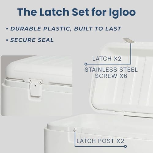 telehybrid Cooler Replacement Hinges and Latches Kit for Igloo- Heavy Duty Ice Chest Repair Parts Compatible with Igloo 25-165 Qt Cooler- Include Latch Posts & Stainless Steel Screws - Thumbnail 4