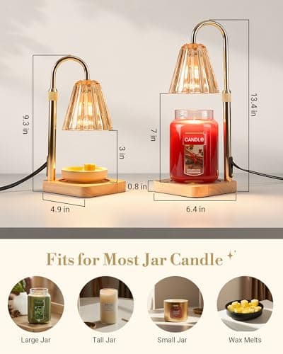 Marycele Candle Warmer Lamp with Timer for Yankee Candles, Adjustable Height Wax Melt Warmer, Birthday Gifts for Mom Women Sister, Vintage Amber Glass Lamp, Thanksgiving Decorations for Home Decor - Thumbnail 5