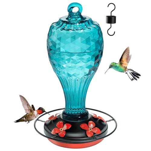 Jarkyfine Glass Hummingbird Feeders for Outdoors, Blue, 20 OZ - Image 1