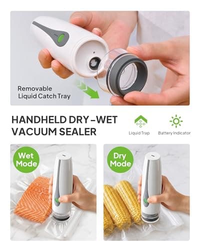 TUITUITA Compact Vacuum Sealer for Food (Vacuum Sealer Machine + 30 Reusable Vacuum Bags), 6X Fresh Longer, Rechargeable Portable Food Sealer for Travel/Chef/Gift - Thumbnail 2