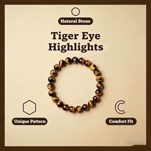 ANNIE WU Natural Tiger Eye Bracelet for Men Women, Genuine Tiger Eye Stone Beaded Stretch Bracelet, 8mm Crystal Bead Energy Bracelet, Handmade Meditation Yoga Jewelry, Spiritual Protection Gift - Thumbnail 2