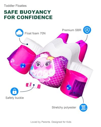 AEOCOO Puddle Float Jumper 20-30-50-60-70 Pounds, Toddler Swim Vest for 1-3-5-6-9 Years Old, Pool Floats with Swimming Arm Floaties Swim Jacket for Kids Swimmies, Boys, Girls, Niños, Seajelly - Thumbnail 5