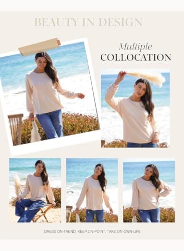 Dokotoo Cute Tops for Women Long Sleeve Shirts Trendy Beige Tops Womens Business Blouses Dressy Casual 2026 Spring Fashion Trendy Shirt with Pocket Loose Fit Tee XX-Large - Thumbnail 5