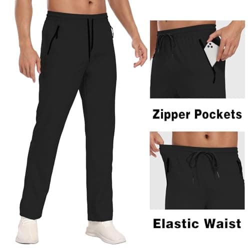 Mens Hiking Pants Waterproof Lightweight Quick Dry Sweatpants with 2 Zipper Pockets Elastic Waist UPF 50+ Cargo Casual Work Athletic Travel Outdoor Black L - Thumbnail 5