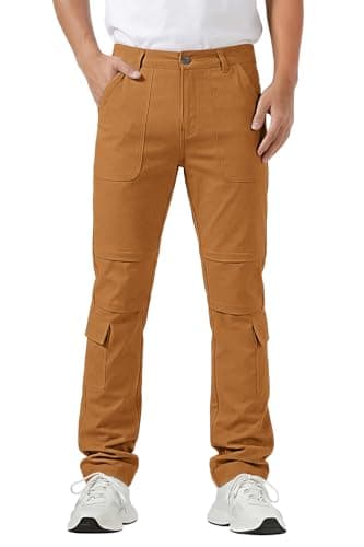 GINGTTO Cargo Pants for Men Slim Fit Stretch Casual Hiking Pants Men Flex Brown Size 28 - Image 1