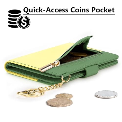 Airkit Small Wallets Woman RFID Blocking Leather Credit Card Holder - with ID Window - Card Wallets for Women - with Zipper Coin Purse - Keychain Wallet - Thumbnail 3