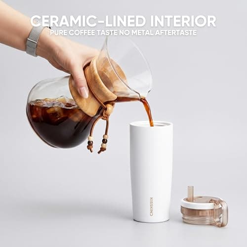 KISSKIND Iced Coffee Tumbler with Hidden Straw, 24 oz Reusable Iced Coffee Cup, Ceramic Lined Travel Mug Fits in Bags and Car Cupholders, 100% Leakproof Cold Brew Cup, No Spill, Clean Brew - Thumbnail 5