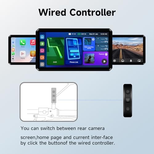 AlienRider M12S-200 Motorcycle 77G Millimeter-Wave Radar Blind Spot Warning,Dash cam Front and Rear,Wireless CarPlay/Android Auto,Wired Remote, Night Vision,TPMS,G-Sensor,1080P(Host+Tpms+ Cameras) - Thumbnail 5