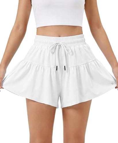 Stelle Girls Athletic Shorts Flowy 2 in 1 Butterfly Short Running Soccer Tennis Sports Shorts with Pocket,White,12-13 Years - Thumbnail 6