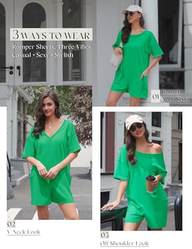 NILOINE Short Rompers for Women Summer Oversized Casual Athletic Workout Cute Beach Romper Shorts Jumpsuit Outfits(4-Green,Small) - Thumbnail 5