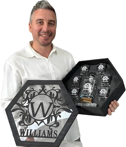 Personalized Whiskey Decanter Set for Men Home Bar Custom Liquor Decanters Wooden Box Whiskey Glasses Set Gifts for Husband Dad Men Cave Christmas Birthday Anniversary Valentine‘s Day - Image 1