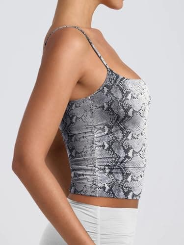 PINKMSTYLE Camisole Tops for Women Scoop Neck Tank Top Sleeveless Double Lined Summer Spaghetti Strap Going Out Tops Snake Print Large - Thumbnail 5