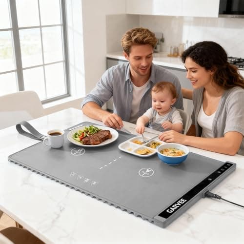 Garvee 3rd Gen Upgraded Food Warming Mat, AB Dual Zone Independent Heating, 24" x15" Electric Warming Tray with 6 Temp Levels & 1-3H Timer, Portable Food Warmer for Parties Buffet, Easy to Clean, Grey - Thumbnail 3