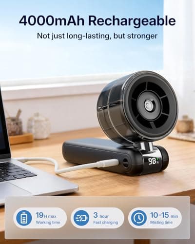 Bearwind Misting Fan Portable - Handheld Turbo Fan with Cool Mist Spray, 4000mAh Rechargeable, 5 Speeds, Personal Foldable Water Mister for Summer Travel, Beach & Outdoor Essentials - Black - Thumbnail 4