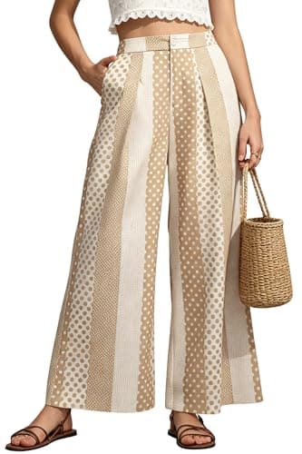 Ystguic Wide Leg Palazzo Lounge Pants for Women Button Down High Waisted with Pockets Bohemian Print Loose Pant 2025 Trendy Going Out Trousers YG085 X-Large White and Yellow Dot XL - Image 1