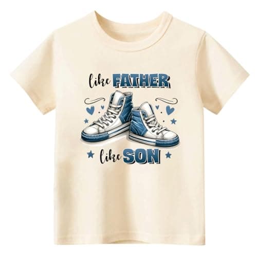 Father's Day Shirt for Toddler Boys Like Father Like Son Shoes Print Short Sleeve Funny T-Shirt Top(Beige Father Son,5-6T) - Image 1