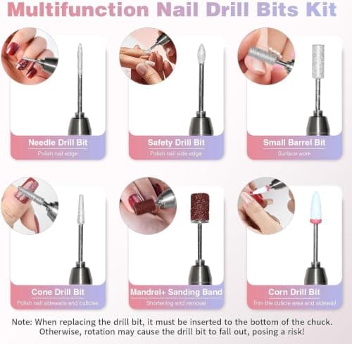 Electric Nail Drill Machine Professional, 40000 RPM Cordless Nail File Low Noise, Portable Rechargeable Nail Drill with Bits Kit for Acrylic Gel Nails Manicure & Removal - Thumbnail 5
