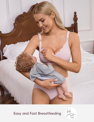 Nursing Bras Seamless Wireless Maternity Nursing Bra Soft Comfy Pregnancy Breastfeeding Sleep Bralette (Large Purple) - Thumbnail 4