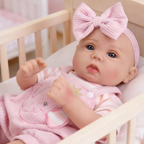 Milidool Lifelike Reborn Baby Dolls Realistic Baby Girl Dolls 18Inch Newborn Baby Girl with Pink Doll Clothes with Elephant Pattern for Kids Age 3+ - Thumbnail 3