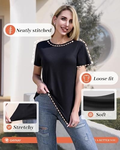 GAYHAY 3 Pack Womens T-Shirts - Short Sleeve Spring Summer Tops Crew Neck Trendy Casual Work Soft Basic Tees for Ladies 2026 Black White - Thumbnail 2