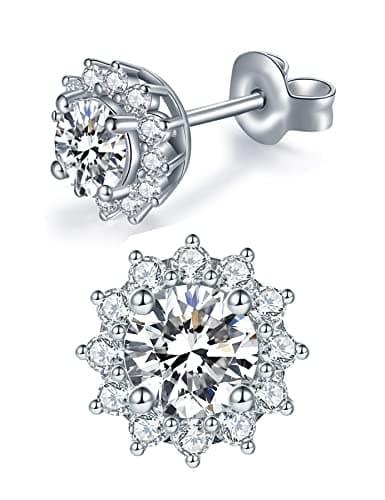 IMOLOVE Moissanite Stud Earrings Lab Created Moissanite Earrings in Sterling Silver Trendy Flower Halo Earrings for Women Men D Color Round Cut - Image 1