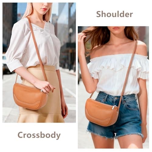 Real Leather Hobo Purse for Women, Small Shoulder Bag for Dating and Cafes, Crescent Moon Crossbody in Brown, Soft and Slouchy Design - Thumbnail 3