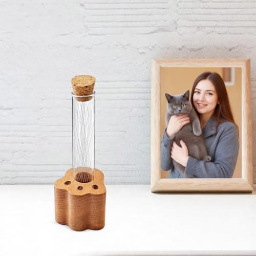 DegoCyhton Cat Whisker Holder, Wooden Clear Glass Jar, Sealed Cork Memorial Vase, Premium Cat Fur Keepsake, Desktop Display Decor Accent, Home Decor for Feline Owners, Thoughtful Pet Lover Gift - Thumbnail 6