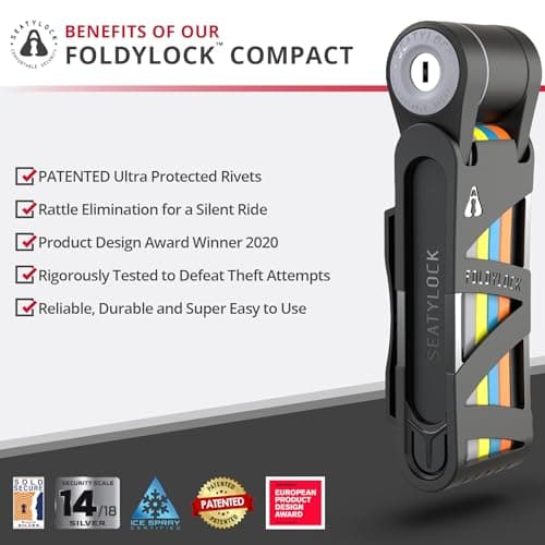 Seatylock FoldyLock Compact Folding Bike Lock - Award Winning Patented Lightweight High Security Bicycle Lock - Heavy Duty Anti Theft Smart Secure Guard with Keys & Case for Bikes or Scooters - Thumbnail 2