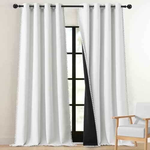 LIMON HOME White 100% Blackout Curtains 96 Inch Length Off White Linen Curtains Farmhouse Decor for Living Room Bedroom Thick Llinen Curtain 2 Panels Set - Thumbnail 4