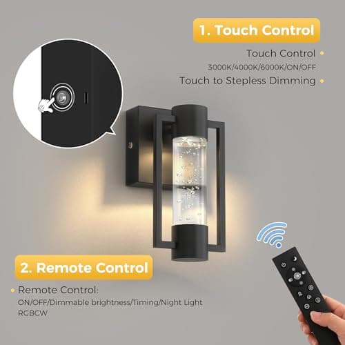 L LOHAS LED Black Battery Operated Wall Sconce Set of 2, Modern Rechargeable LED with Remote Control, Color Changing, Timer Setting, Wireless Dimmable Night Light for Bedroom, Hallway, Living Room - Thumbnail 5
