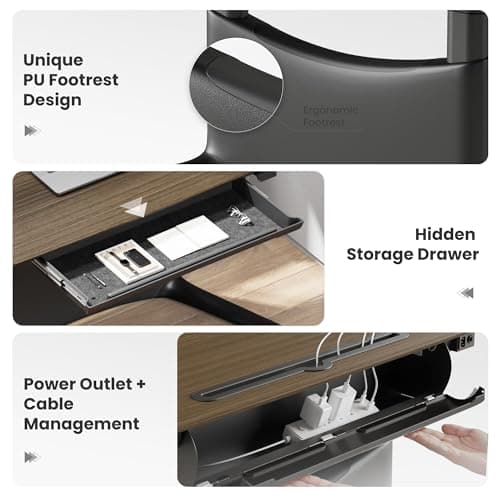 COLAMY Electric Standing Desk 55x28 Inch, Wobble-Free Dual Motor Sit Stand Up Home Office Computer Desk, One Piece Motorized Workstation Gamer Studio Table, Outlets & Footrest,Walnut Black - Thumbnail 5