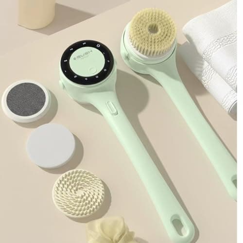 Electric Body Brush Back Scrubber for Shower, Rechargeable Long Handles Bath Brush with 5 Replaceable Heads, 3 Speed Adjustable and Lcd Display Shower Brush for Deep Cleansing, Exfoliating & Massage - Thumbnail 2