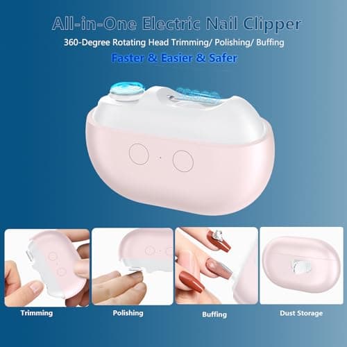 Electric Nail Clipper, Safe Electric Nail Clippers for Seniors, Adults, Kids, Babies, Upgraded 3-in-1 Nail File, Toenail Trimmer, Nail Cutter with Dust Storage & LED Light, Gifts for Mom Dad (Pink) - Thumbnail 2