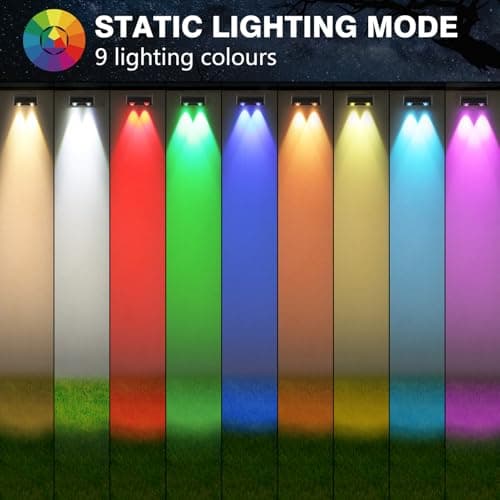 soonanier Solar Fence Lights 9-Color&11 Modes Solar Wall Lights Outdoor Waterproof RGB Solar Light Outdoor for Backyard,Step Railing,Pathway,Patio,Garden,Fence,Wall 8Pack - Thumbnail 4