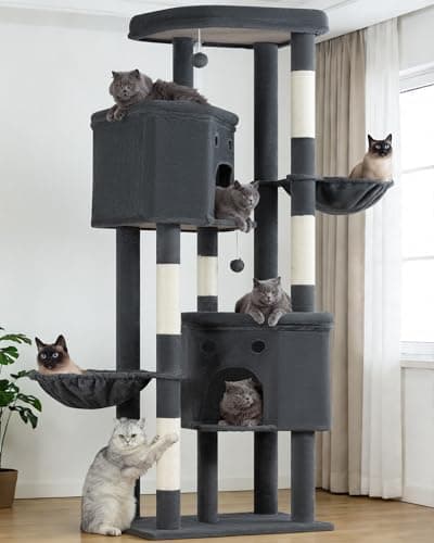 Extra Large Cat Tree, 84 Inch XXL Giant Cat Tower for Indoor Cats Large Adult 20lb+, Multi-Level Cat Climbing Condo with 5 Scratching Posts, 3 Wide Platform Perches, 2 Baskets, 2 Cat Caves