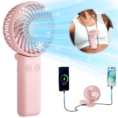 HandFan Upgraded 5200mAh Portable Handheld Fan with Lanyard, 5 Speeds Strong Airflow Hand Fan [27 Working Hours], 180° Foldable Compact Design Personal Fan for Travel/Disney/Concerts/Women(Pink) - Image 1