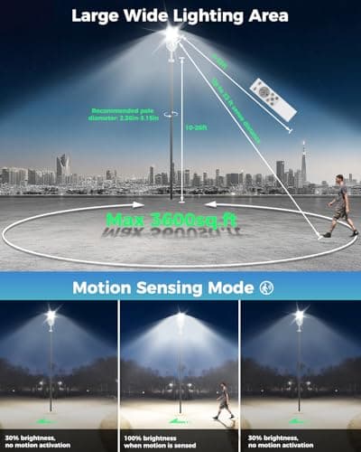 AIKVSXER L-10000W Solar Street Lights Outdoor Waterproof, Bright Heavy Duty Dusk to Dawn Parking Lot Lights, Large LED Street Light Solar Powered with Motion Sensor for Outside,Yard,Driveway, 2 Pack - Thumbnail 5