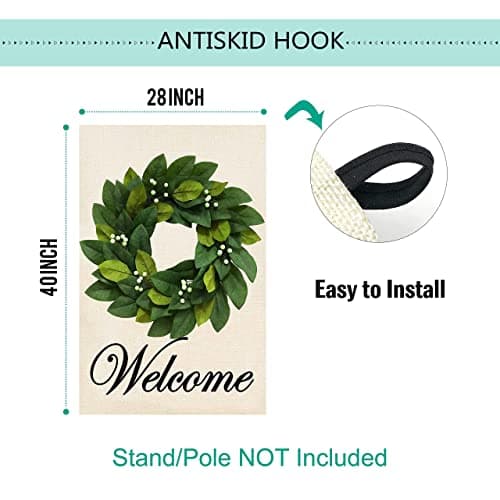 Baccessor Spring House Flag Wreath Garden Flag Magnolia Leaves Welcome Large Yard Flag 28 x 40 Inch Double Sided Burlap Summer Outside Decor - Thumbnail 6