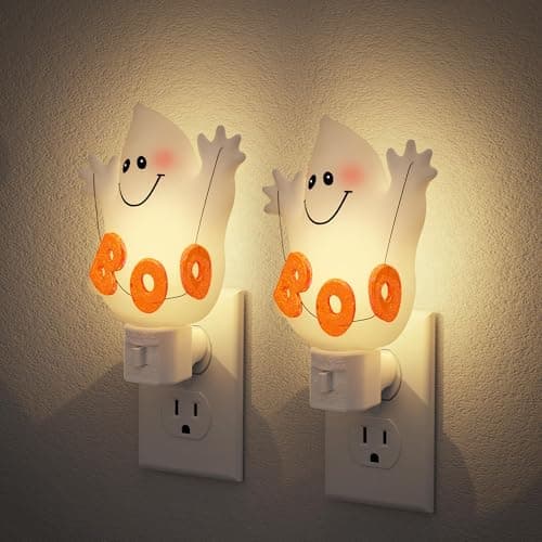 JandCase Halloween Night Light, 2 Pack 3000K Night Lights Plug into Wall,Cute & Funny Ghost Night Light for Kids,Plug in Ghost Nightlight with 360° Rotatable for Halloween Party Decor - Image 1