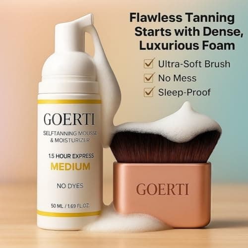 GOERTI Self Tanner Mousse & Tanning Brush Set – 1.5 Hour Express Sunless Tanner for Face & Body | Medium Shade, Long-Lasting & Natural Glow | Vegan DHA Formula, No Streaks, No Dyes, Gentle on Skin - Thumbnail 4