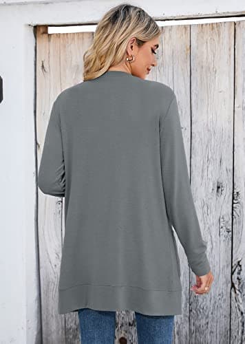 Heymoments Women's Long Sleeve Open Front Cardigan Dark Grey X-Large Button Down Ladies Loose Ribbed 2026 Fall Winter Lightweight Knit Outerwear Coat with Pocket - Thumbnail 5