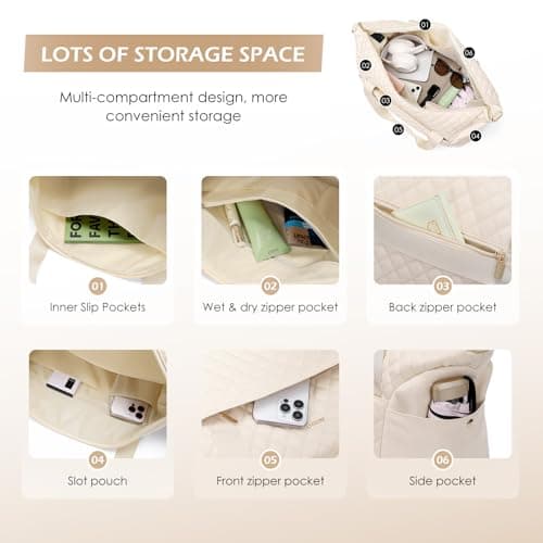 MDODO Travel Duffel Bag for Women Weekender Overnight with Wet Pocket Shoes Compartment Carry on Tote Duffle Bag for Business, Trips, Travel, Sports, Gym, Yoga, Hospital, 3 Pcs Set, 43L, Beige - Thumbnail 6