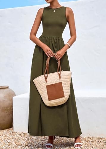 KIRUNDO Summe Sleeveless Maxi Dresses for Women 2026 Spring Wedding Guest A Line Tank Elegant Flowy Beach Long Sundress(Army Green, XX-Large) - Thumbnail 3