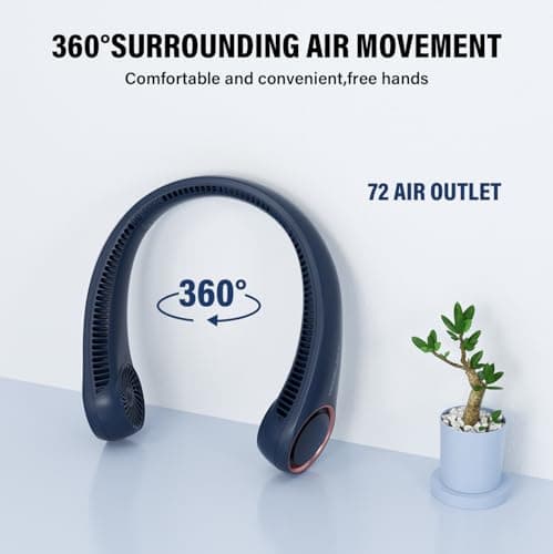 Morelax Neck Fan, USB Rechargeable Personal Fan,Hand Free Bladeless Portable Fans,4000 mAh, 3 Speeds,72 Air Faster softer 360° Cooling, Ultra Quiet,Gift Suitable for Home, Office, Travel, Sports - Thumbnail 2