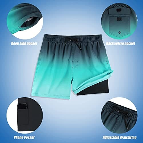 MILANKERR Mens Swim Trunks with Boxer Brief Liner Compression Liner, Mens Swimming Trunks Beach Shorts with Compression Liner Workout Athletic Shorts Compression Lining - Thumbnail 4