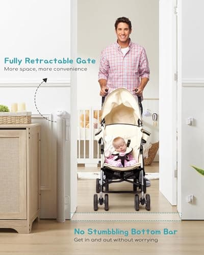 Attababy Retractable Baby Gate, Exquisite Rattan Mesh, 33" Tall, Expands to 55" Wide, Dog Gate for Stairs, Doorway, Hallway, Indoor/Outdoor Pet Fence, Walk-Through Design with No Bottom Bar, Beige - Thumbnail 4