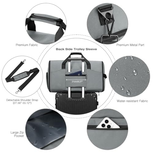 Garment Duffle Bags for Travel,Convertible Garment Bag with Shoes Compartment,Suit Carry-on Bag Expandable with Shoulder Strap for Men and Women Business Trip,Weekend,Wedding(Grey) - Thumbnail 6