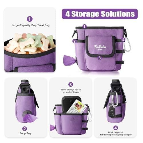 FurtasticFinds Dog Treat Pouch with Quick-Release Magnetic Closure, 3-Way Wear Treat Bags, 900D Waterproof Fabric, 4 Storage Spaces, Treat Pouch for Pet Training Walking (Purple) - Thumbnail 3