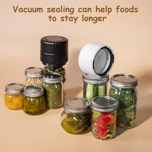 HTPOW Electric Mason Jar Vacuum Sealer - Fully Automatic Mason Jar Vacuum Sealer Kit for All Mason Jars with Regular Lids and Wide Mouth Lids, A Must-Have Tool for Canned Foods/Pantry - White - Thumbnail 4