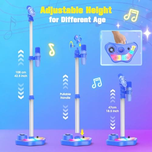 Kids Karaoke Machine Toy with Stand for Boys Age 3-8, Rechargeable Karaoke Microphone with 2 Wireless Mic & LED Lights, 3 4 5 6 7 8 Year Old Boy Girl Bluetooth Speaker Party Toys Toddler Birthday Gift - Thumbnail 5